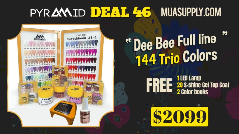 Deal 46 by PYRAMID: Dee Bee Full Line 144 Trio Colors FREE - 1 LED Lamp,  20 S-shine Gel top coat and 2 Color books