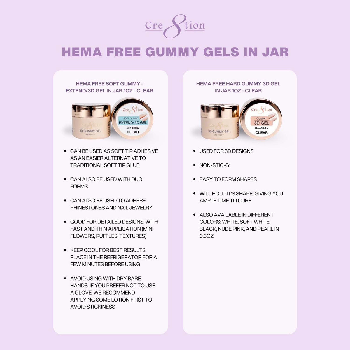 Cre8tion Hema Free Hard Gummy 3D Gel in Jar 1oz - Clear