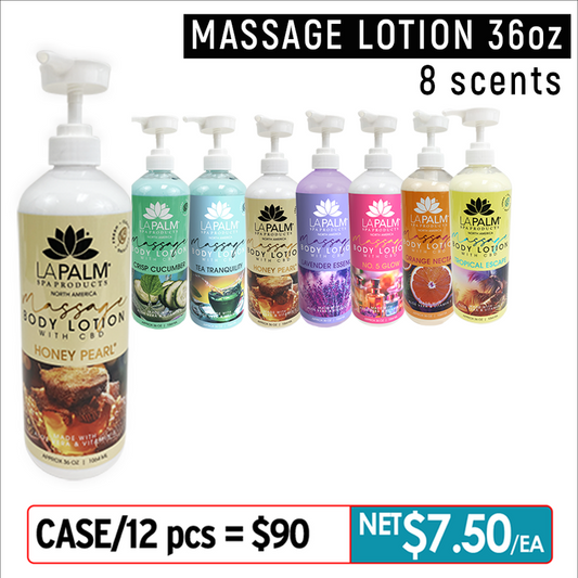 La Palm Massage Lotion w/CBD 36oz Case/12pcs. Pick your scents