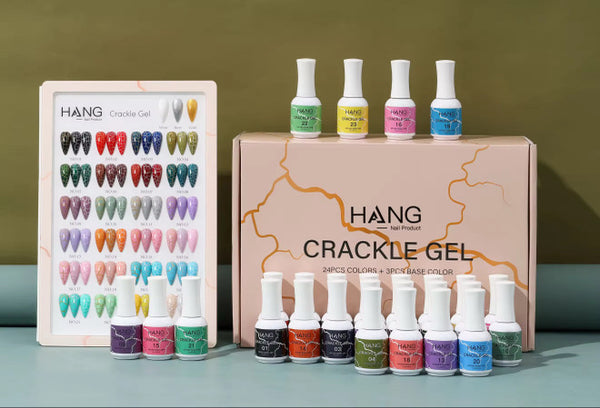 Crackle Gel Collection - 27 Colors | 24 Gel Polish + 3 Base Colors + Display