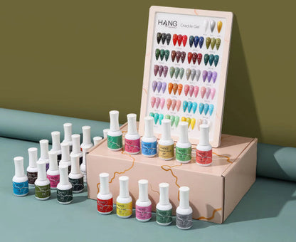 Crackle Gel Collection - 27 Colors | 24 Gel Polish + 3 Base Colors + Display