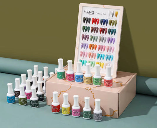 Crackle Gel Collection - 27 Colors | 24 Gel Polish + 3 Base Colors + Display
