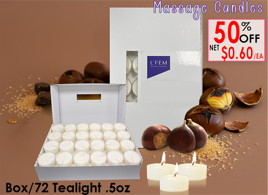 L'Fem Massage Candle Tealight .5oz. Box/72pcs - #17 Chestnut & Brown Sugar
