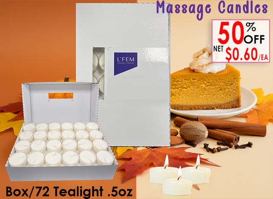 L'Fem Massage Candle Tealight .5oz. Box/72pcs - #19 Pumpkin Cheesecake