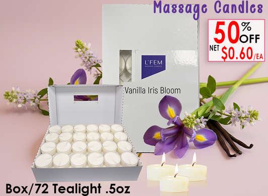 L'Fem Massage Candle Tealight .5oz. Box/72pcs - #22 Vanilla Iris Bloom