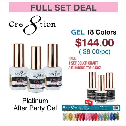 Creation Platinum After Party Gel 0.5oz - Full Set 18 colors w/ 3 Top Diamond 0.5oz & 1 Color Chart