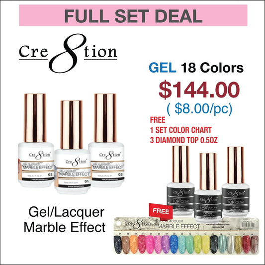 Creation Marble Effect 0.5oz - Full Set 18 colors w/ 3 Top Diamond 0.5oz & 1 set Color Chart