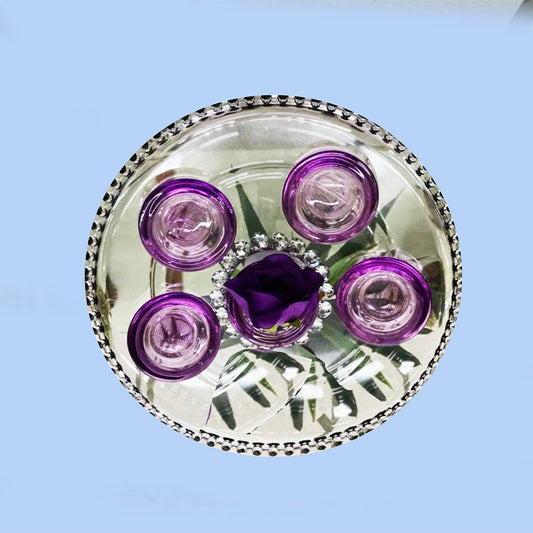 Mademoiselle Clear Plate + 4 cup holder - Lavender