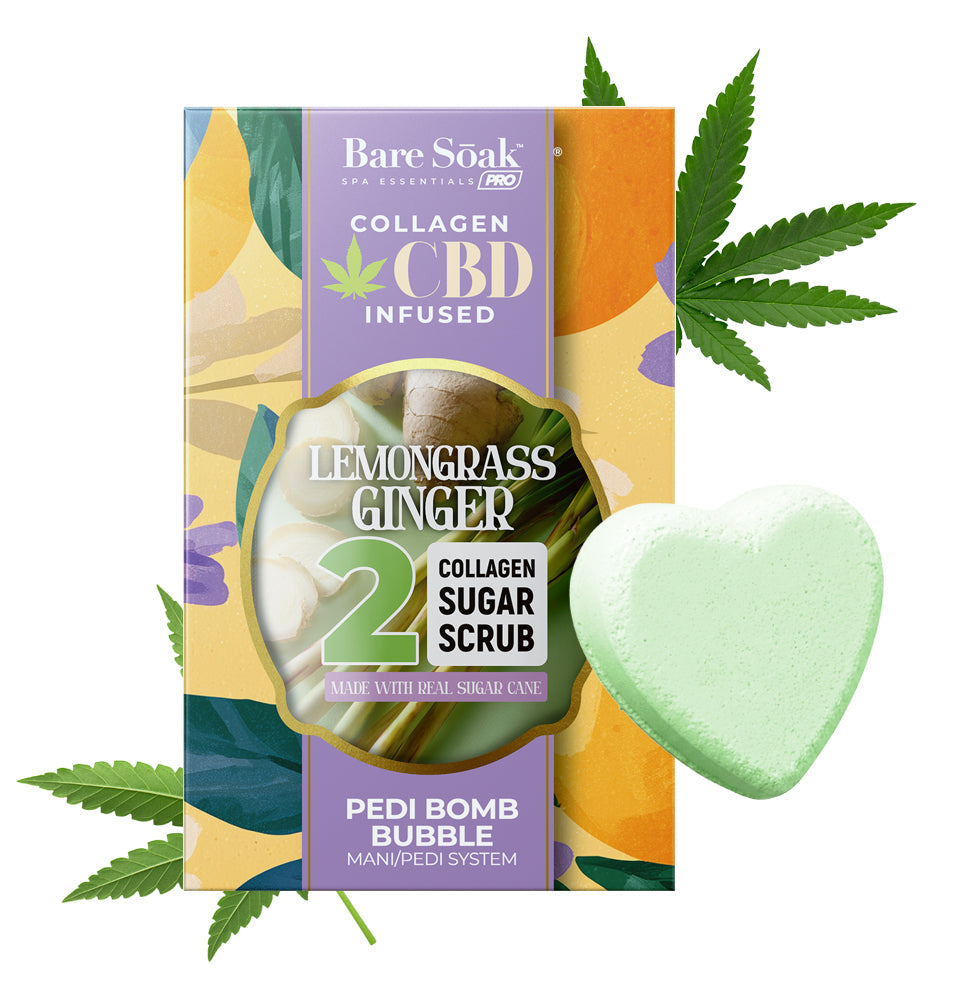 Bare Soak Collagen CBD Infused Pedi Bomb • 4 Steps Kit - Lemongrass Ginger