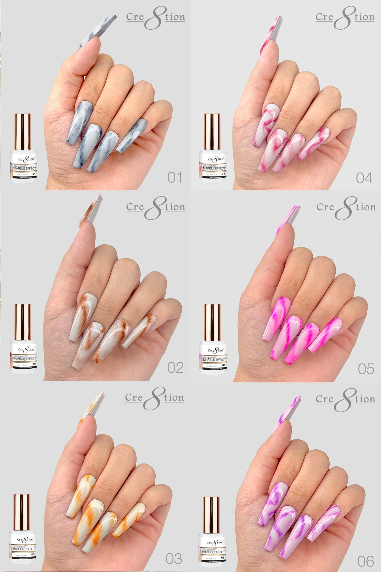 Creation Marble Effect 0.5oz - Full Set 18 colors w/ 3 Top Diamond 0.5oz & 1 set Color Chart