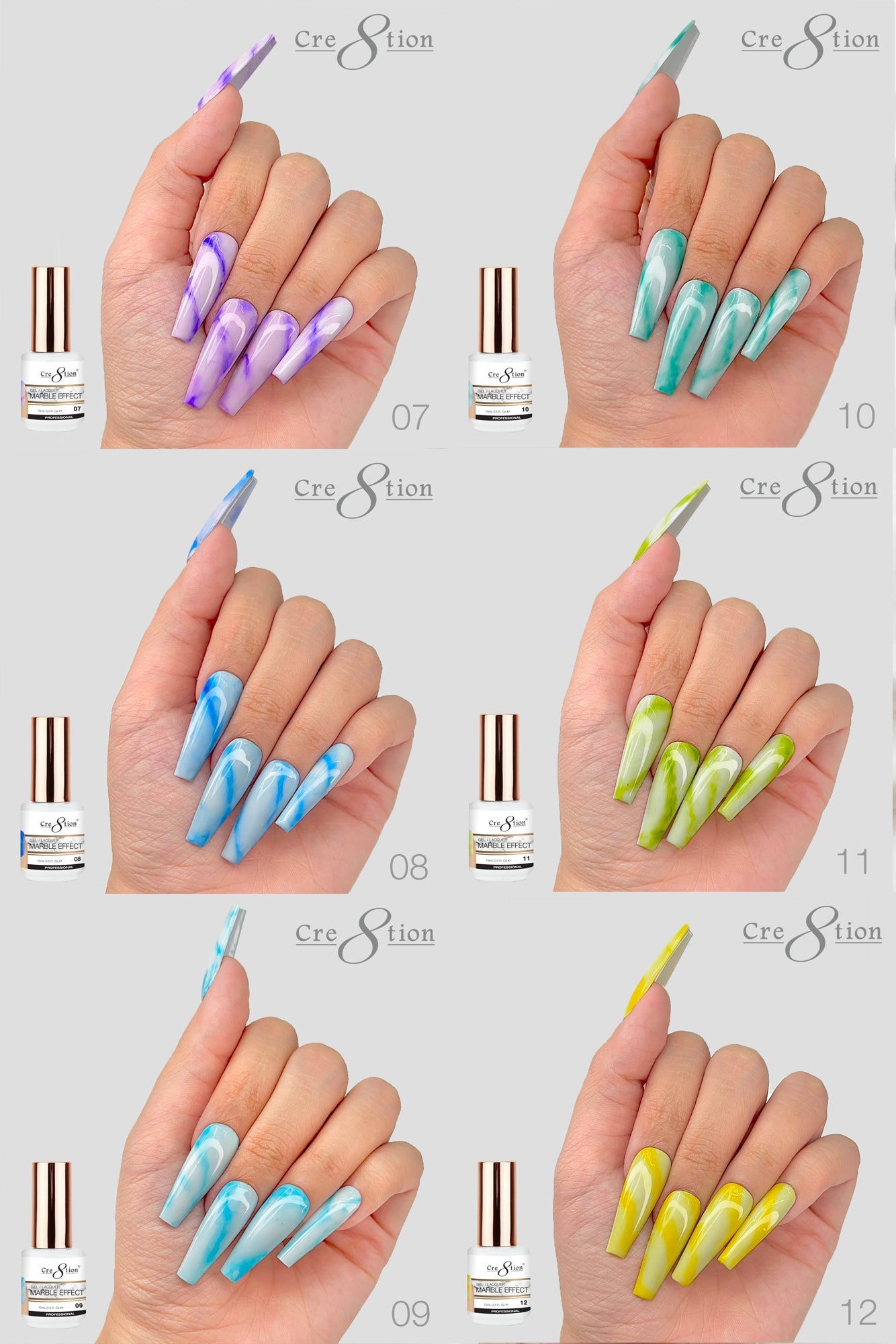 Creation Marble Effect 0.5oz - Full Set 18 colors w/ 3 Top Diamond 0.5oz & 1 set Color Chart