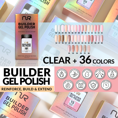 NR BUILDER GEL .5OZ - PREPACKED 37 BOTTLES: CLEAR + 36 COLORS(#01-#36 )