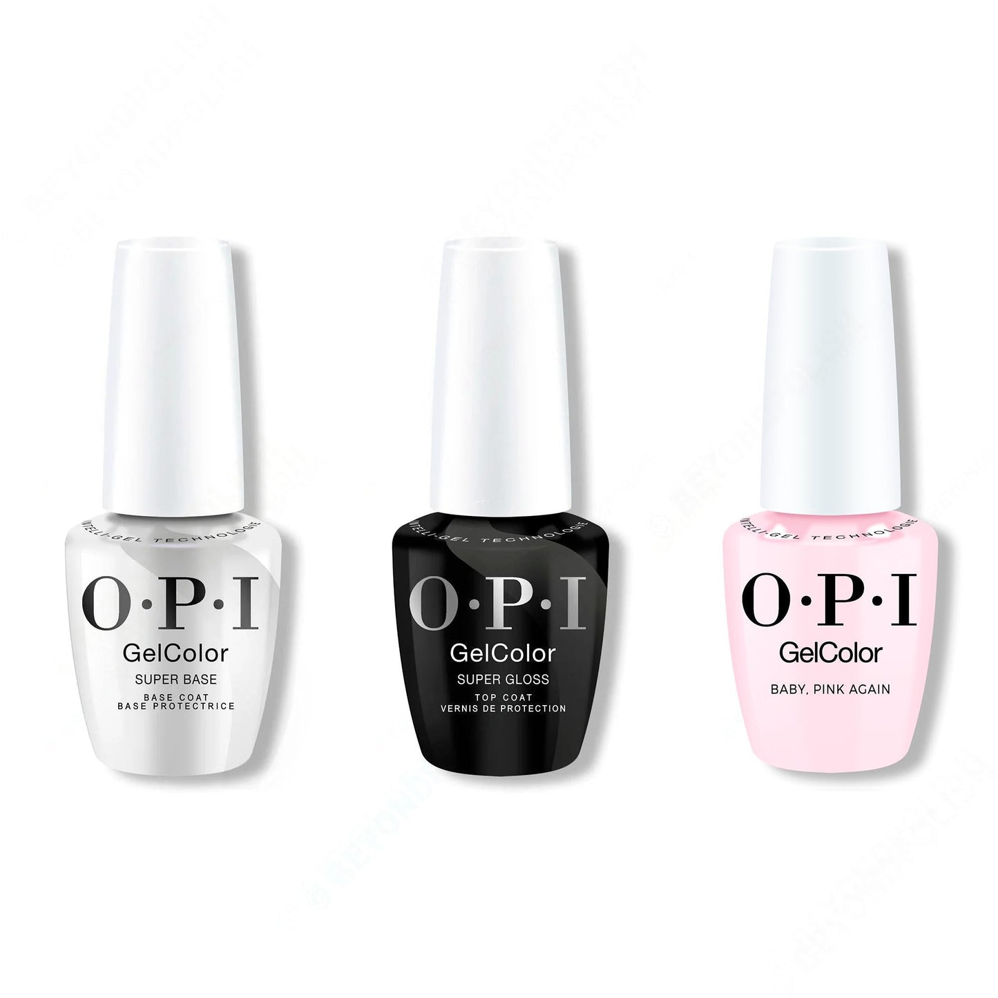 OPI GelColor Intelli-Gel Combo - Super Base Coat, Super Gloss Top Coat & Baby, Pink Again