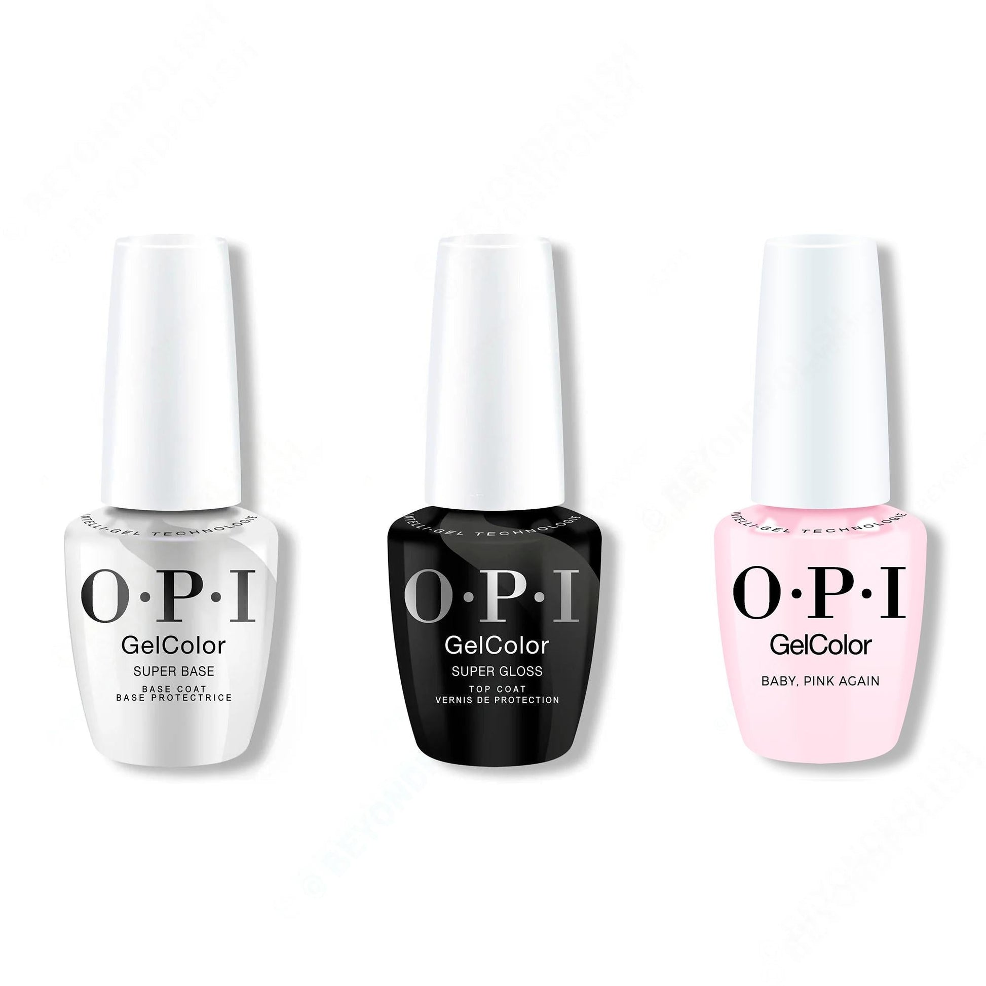 OPI GelColor Intelli-Gel Combo - Super Base Coat, Super Gloss Top Coat & Baby, Pink Again