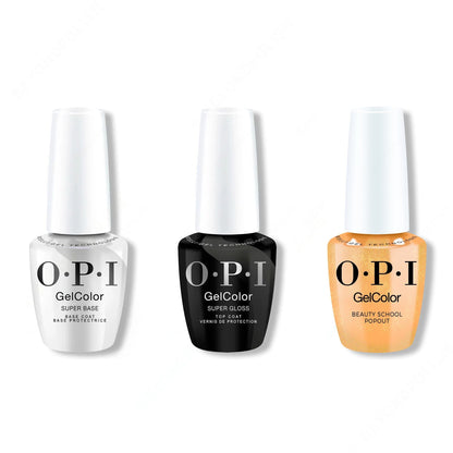 OPI GelColor Intelli-Gel Combo - Super Base Coat, Super Gloss Top Coat & Beauty School Popout