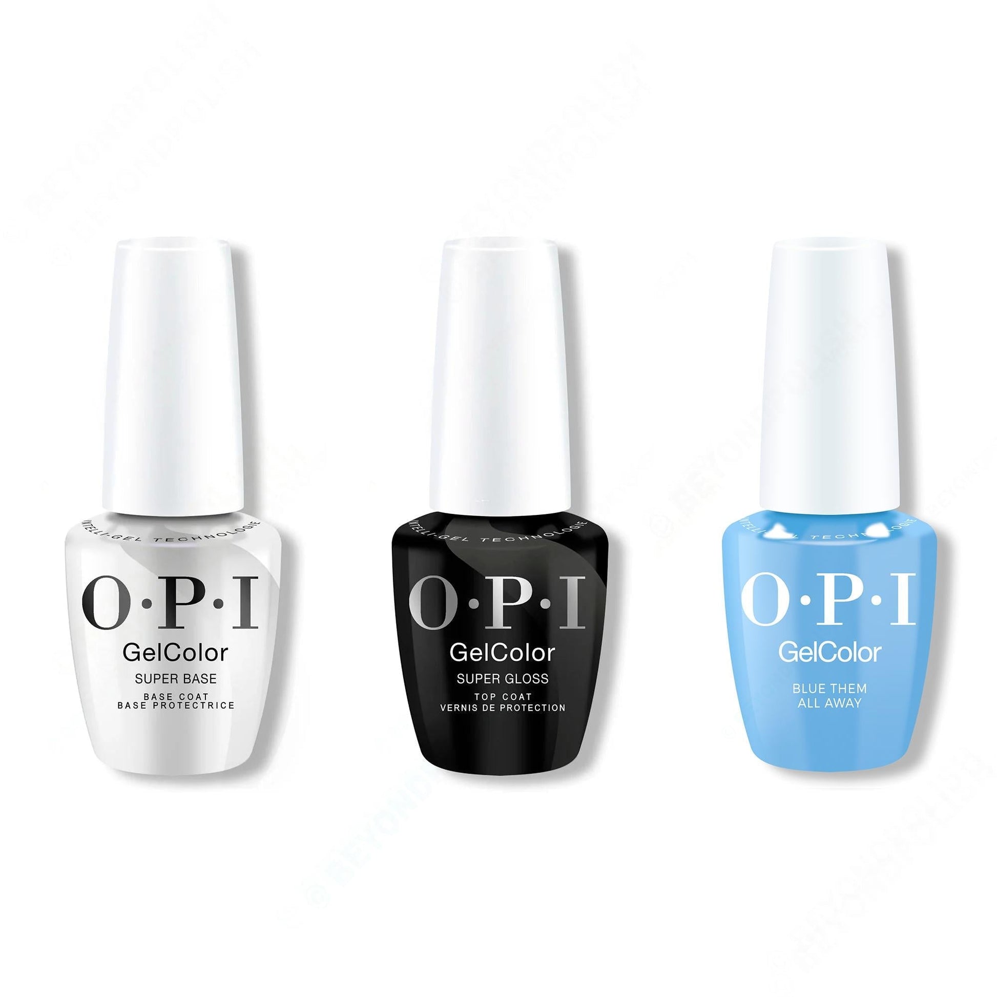 OPI GelColor Intelli-Gel Combo - Super Base Coat, Super Gloss Top Coat & Blue Them All Away