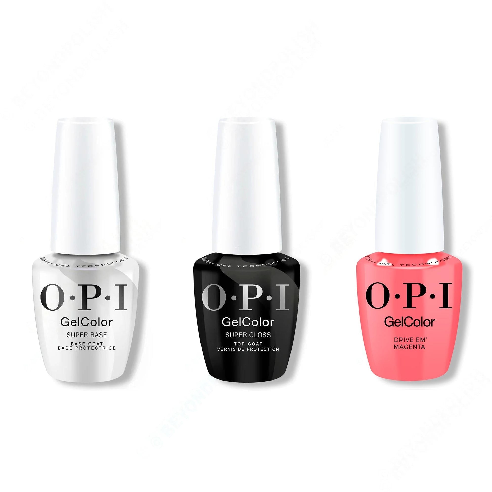 OPI GelColor Intelli-Gel Combo - Super Base Coat, Super Gloss Top Coat & Drive ‘Em Magenta