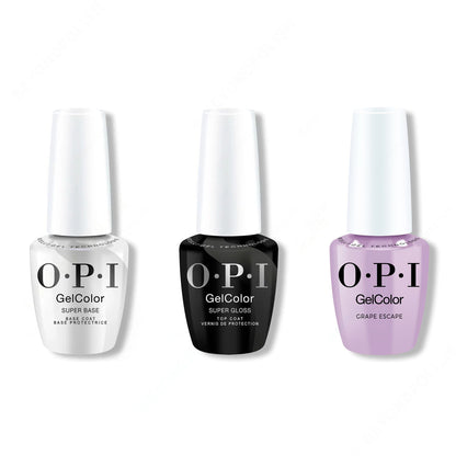 OPI GelColor Intelli-Gel Combo - Super Base Coat, Super Gloss Top Coat & Grape Escape