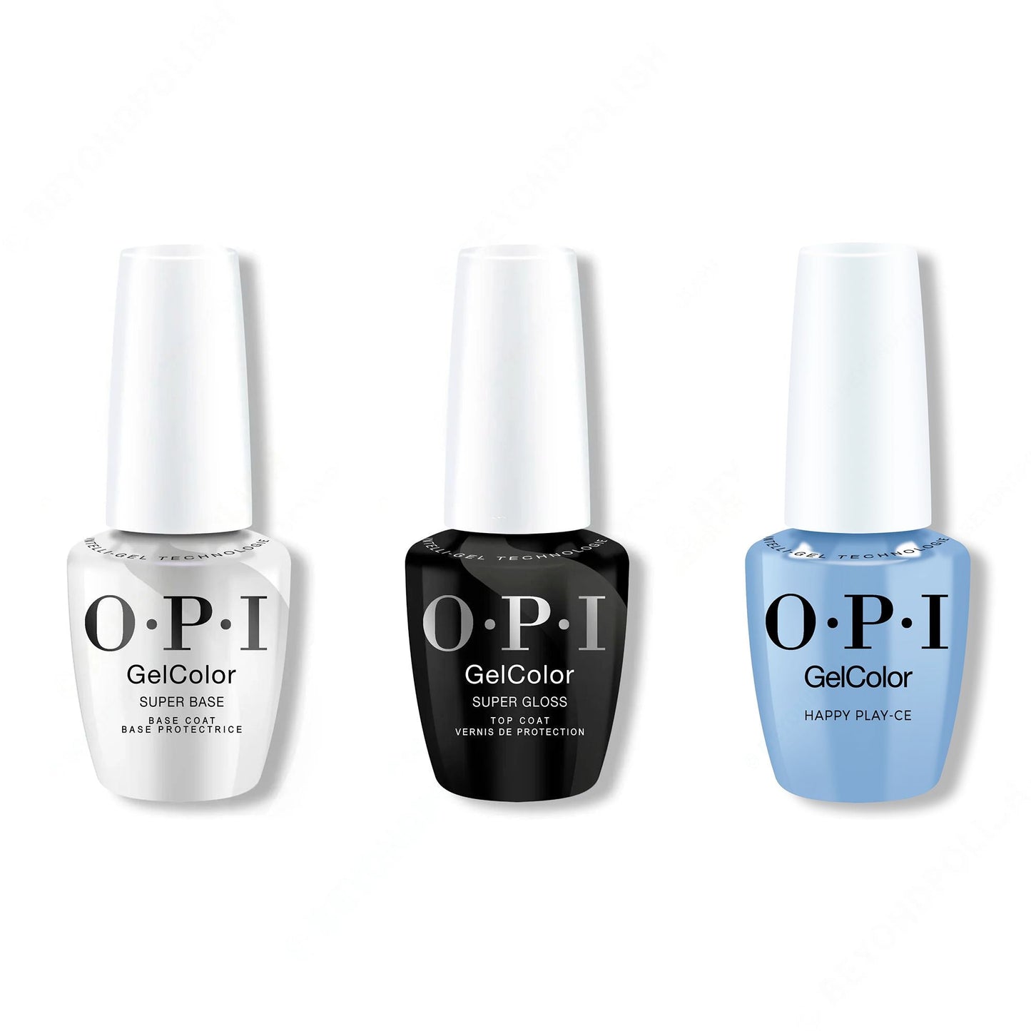OPI GelColor Intelli-Gel Combo - Super Base Coat, Super Gloss Top Coat & Happy Play-ce