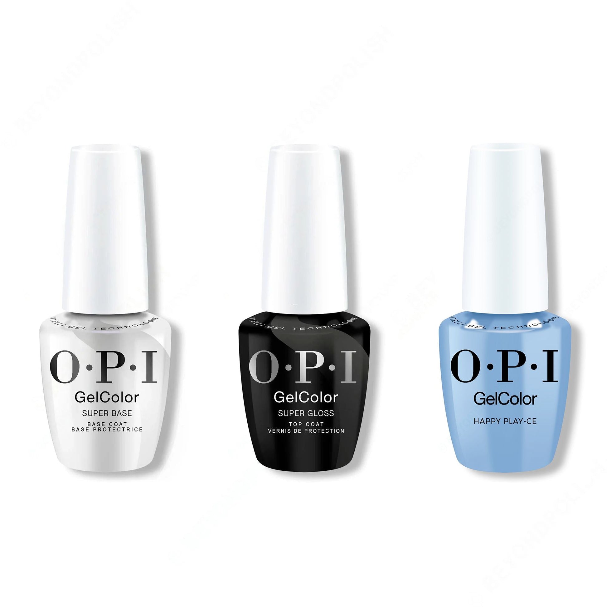 OPI GelColor Intelli-Gel Combo - Super Base Coat, Super Gloss Top Coat & Happy Play-ce