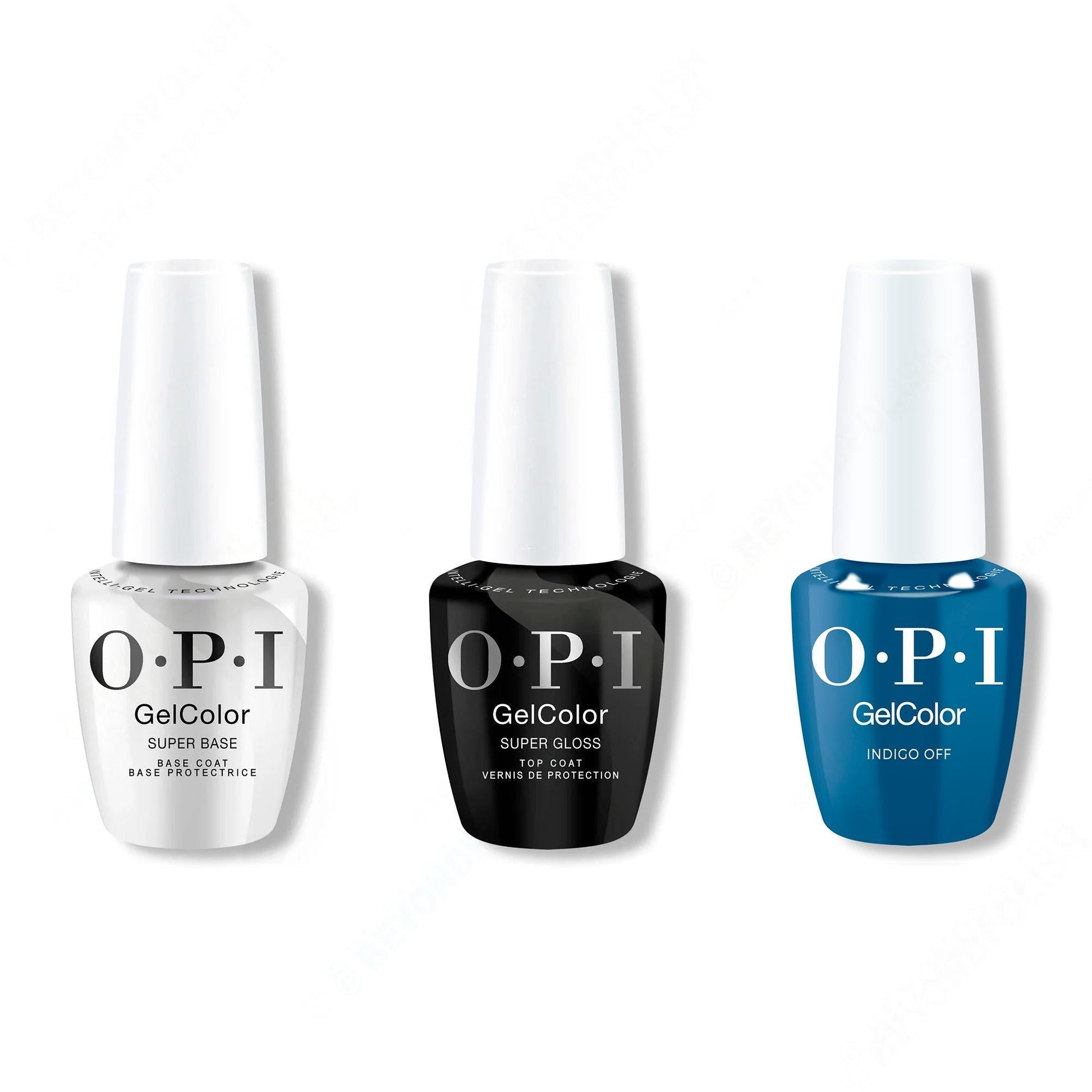 OPI GelColor Intelli-Gel Combo - Super Base Coat, Super Gloss Top Coat & IndiGO off