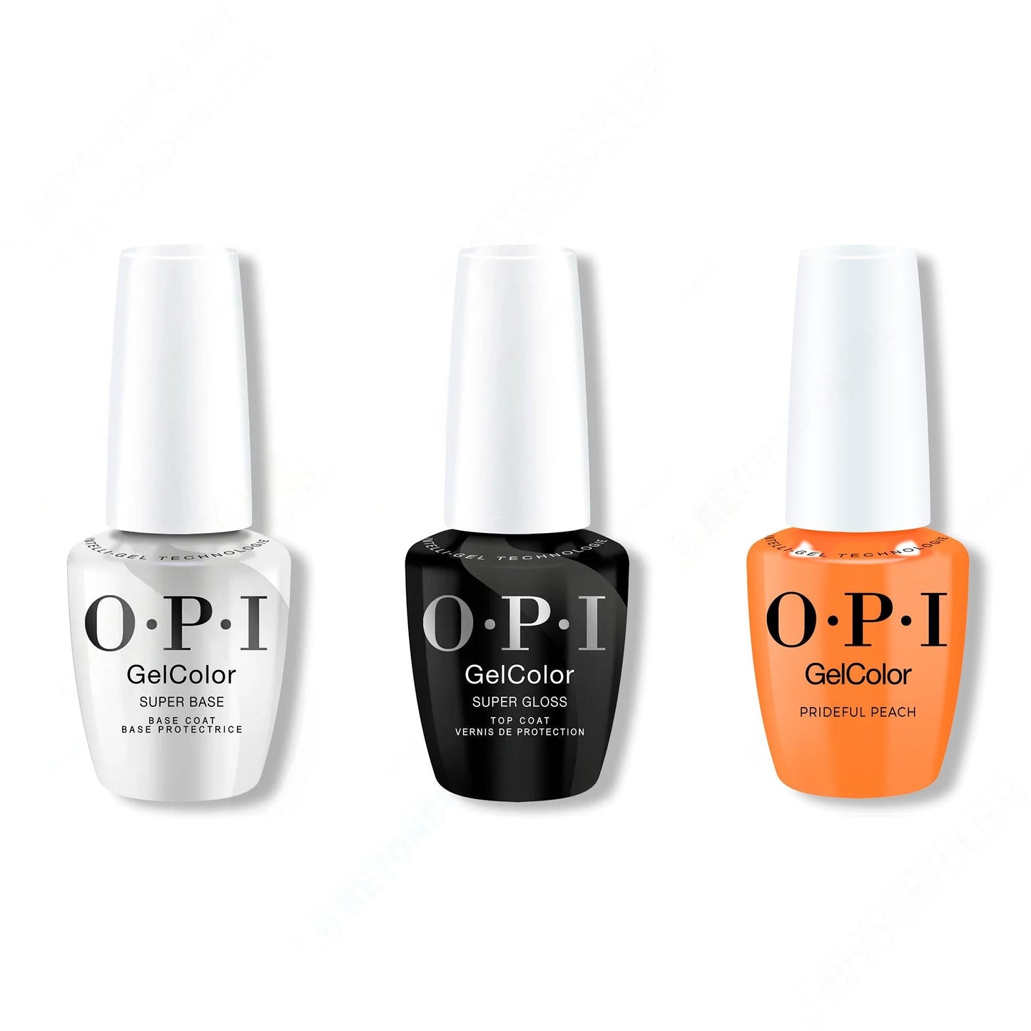 OPI GelColor Intelli-Gel Combo - Super Base Coat, Super Gloss Top Coat & Prideful Peach