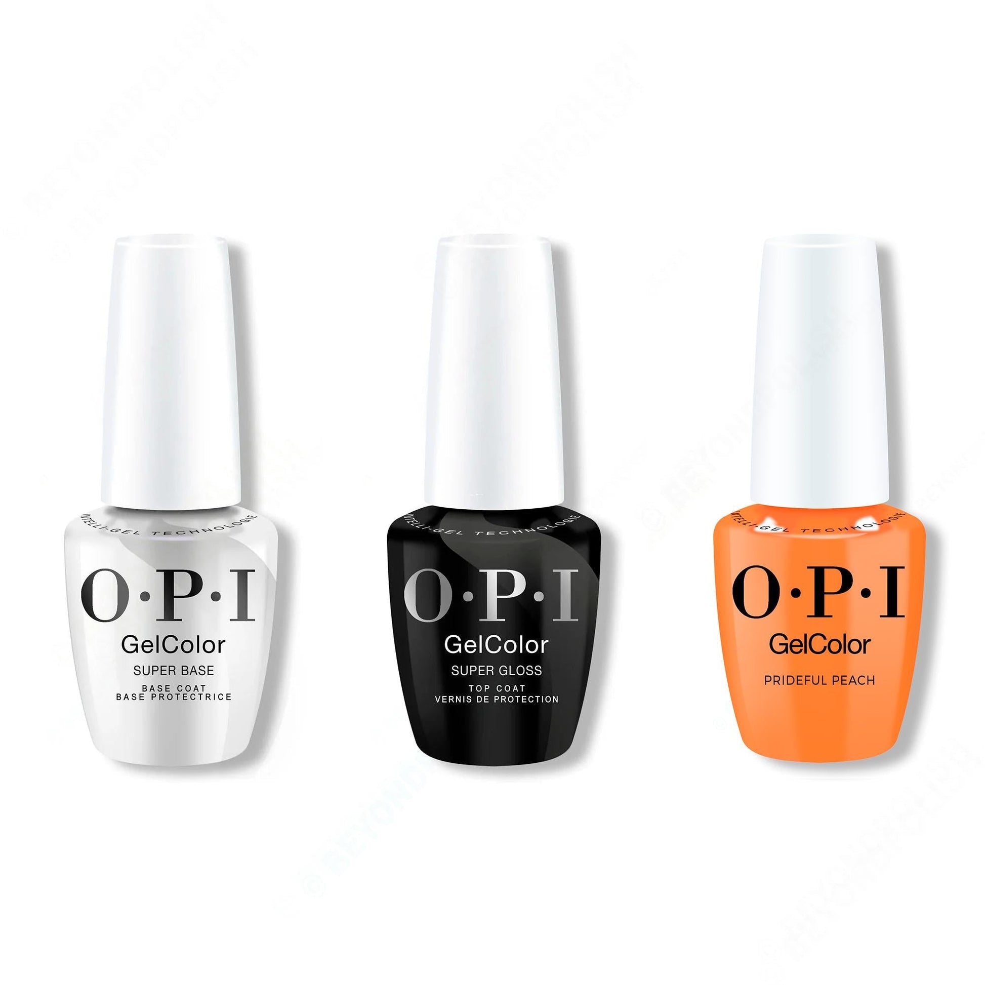 OPI GelColor Intelli-Gel Combo - Super Base Coat, Super Gloss Top Coat & Prideful Peach