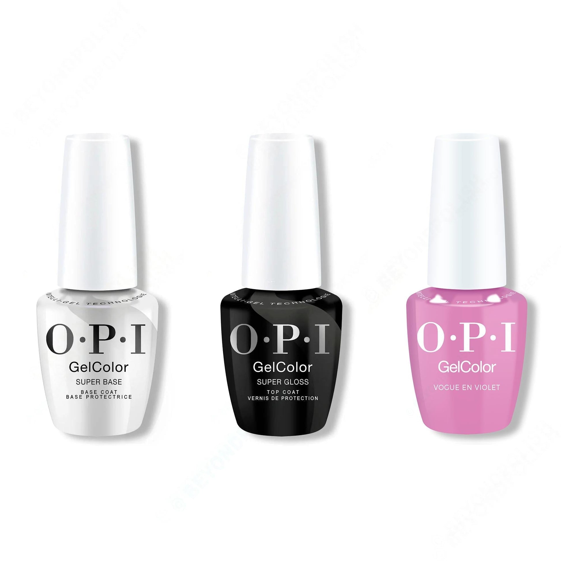 OPI GelColor Intelli-Gel Combo - Super Base Coat, Super Gloss Top Coat & Vogue en Violet