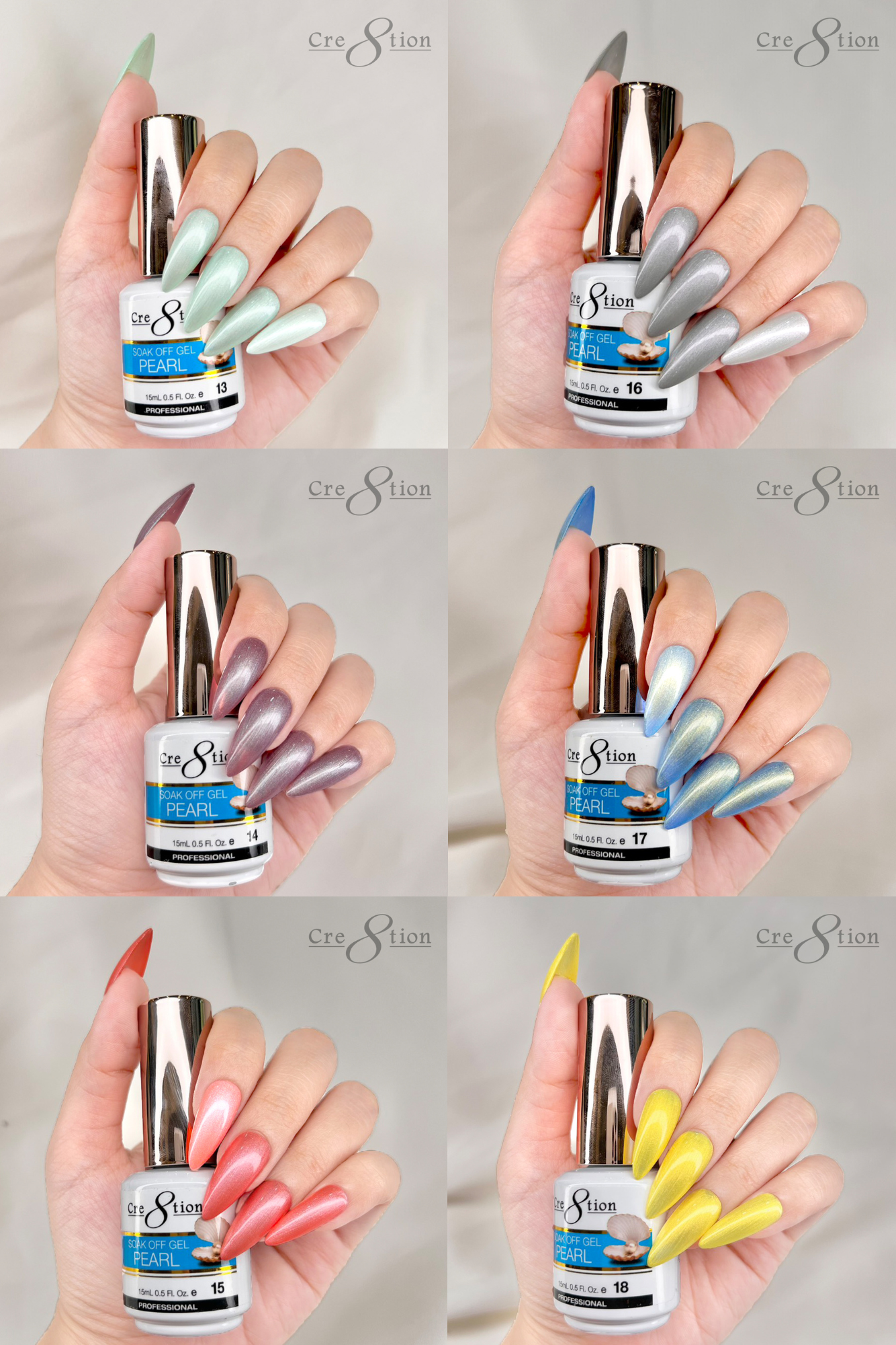 Creation Pearl Gel 0.5oz - Full Set 18 colors w/ 1 Color Chart