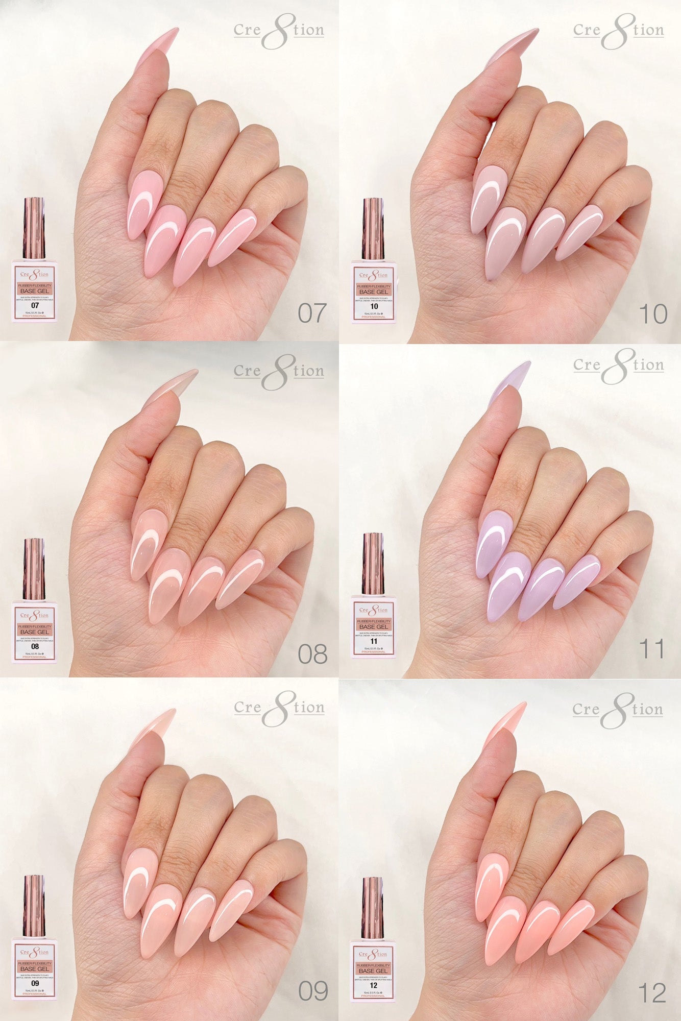 Creation Rubber/ Flexibility Base Gel 0.5oz - Full Set 18 Colors w/ 1 Color Chart