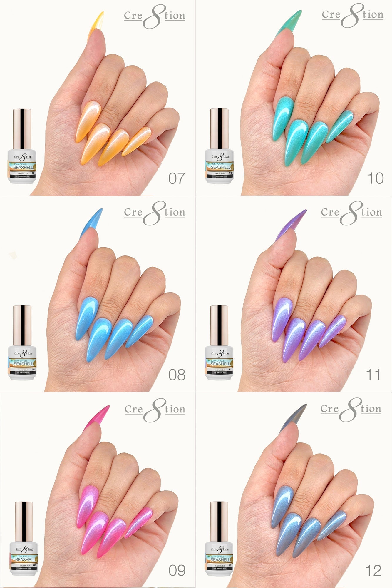 Creation SeaShell Gel 0.5oz - Full Set 18 colors w/ 3 Top Diamond 0.5oz & 1 Color Chart