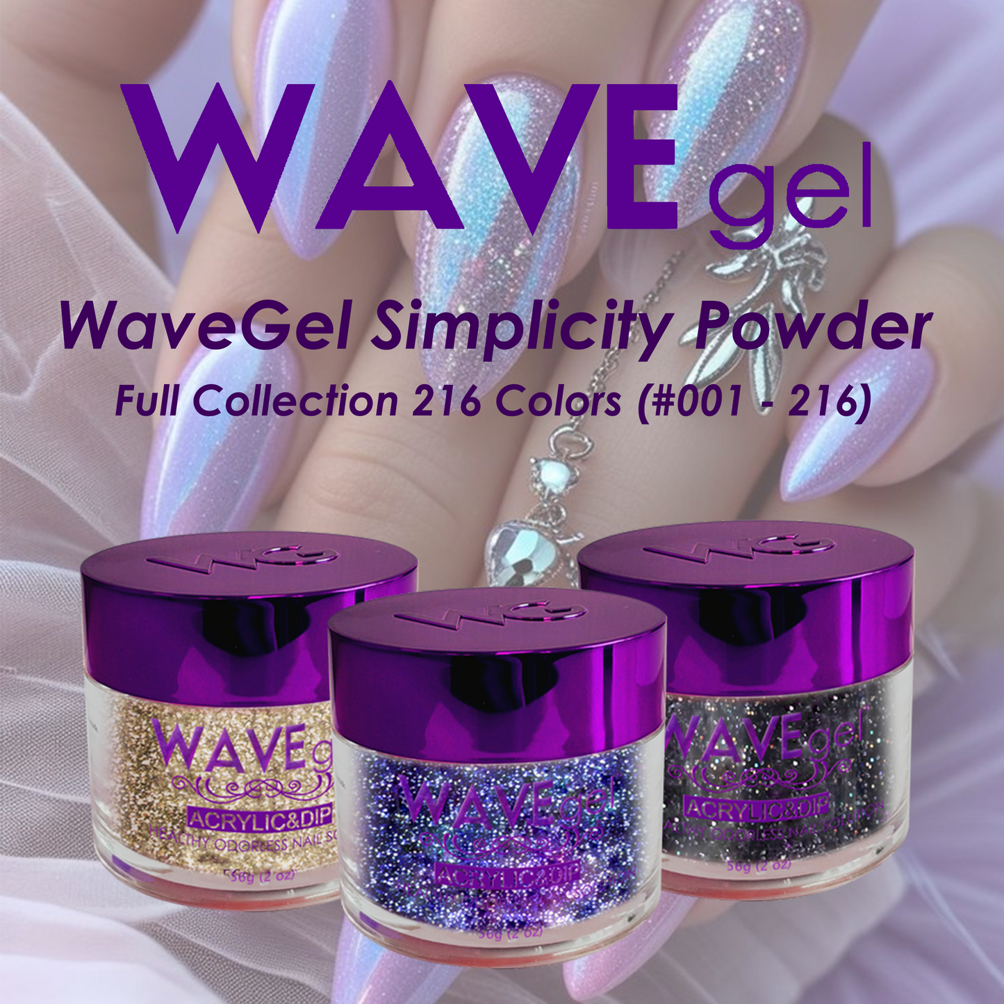 WaveGel Simplicity Full Collection dip/acrylic powder - 216 Colors (#001 - 216) come with colors book