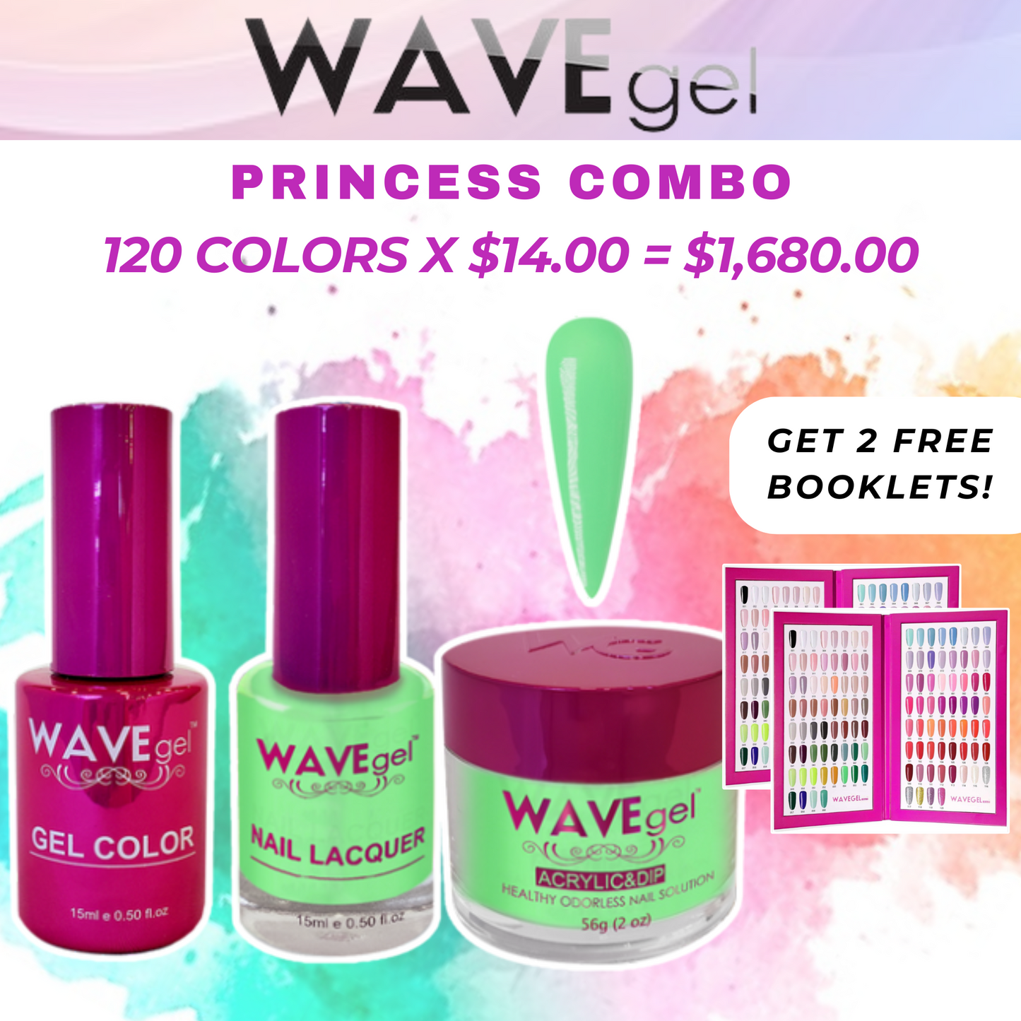 WAVEGEL PRINCESS COMBO Collection: Combo Trio - Duo (Gel Polish + Nail Lacquer) + Powder (Acrylic & Dip)