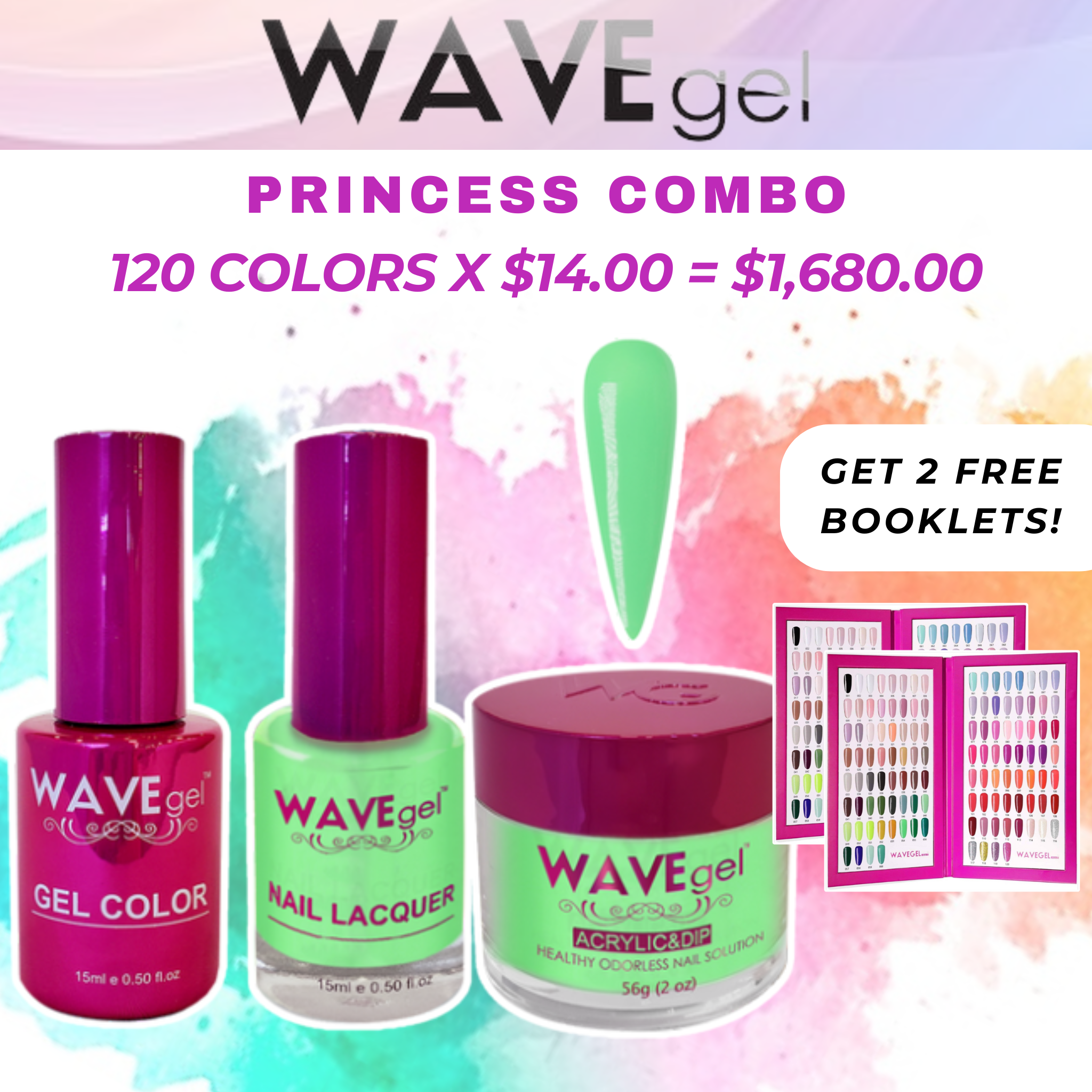 WAVEGEL PRINCESS COMBO Collection: Combo Trio - Duo (Gel Polish + Nail Lacquer) + Powder (Acrylic & Dip)