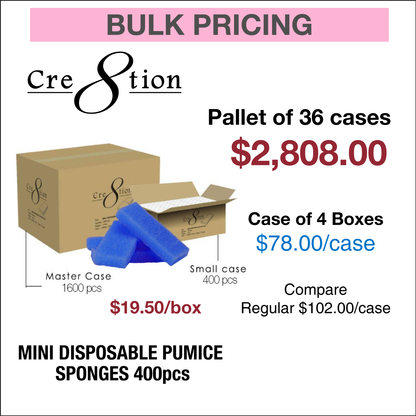 Creation Mini Disposable Pumice Sponges 400 pcs - Pallet of 36 cases