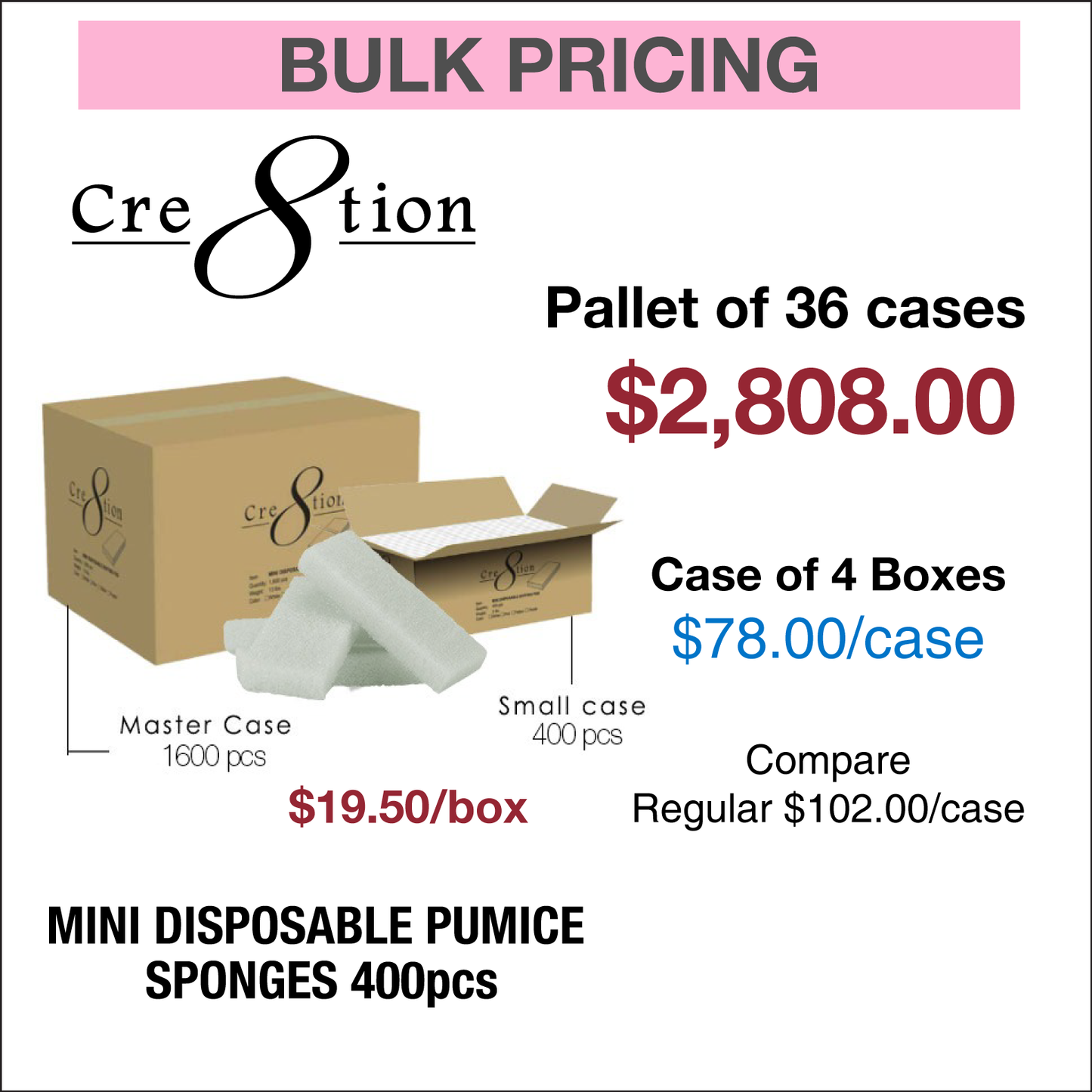 Creation Mini Disposable Pumice Sponges 400 pcs - Pallet of 36 cases