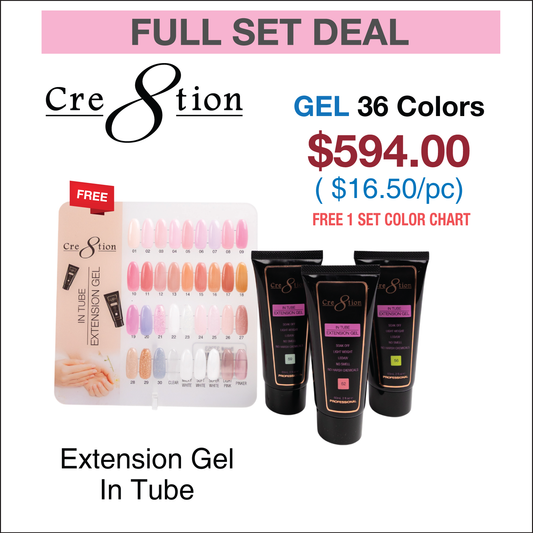 Creation Poly Gel-Extension Gel In Tube 2oz - Full Set 36 colors (01-36) w/ 1 Set Color Chart