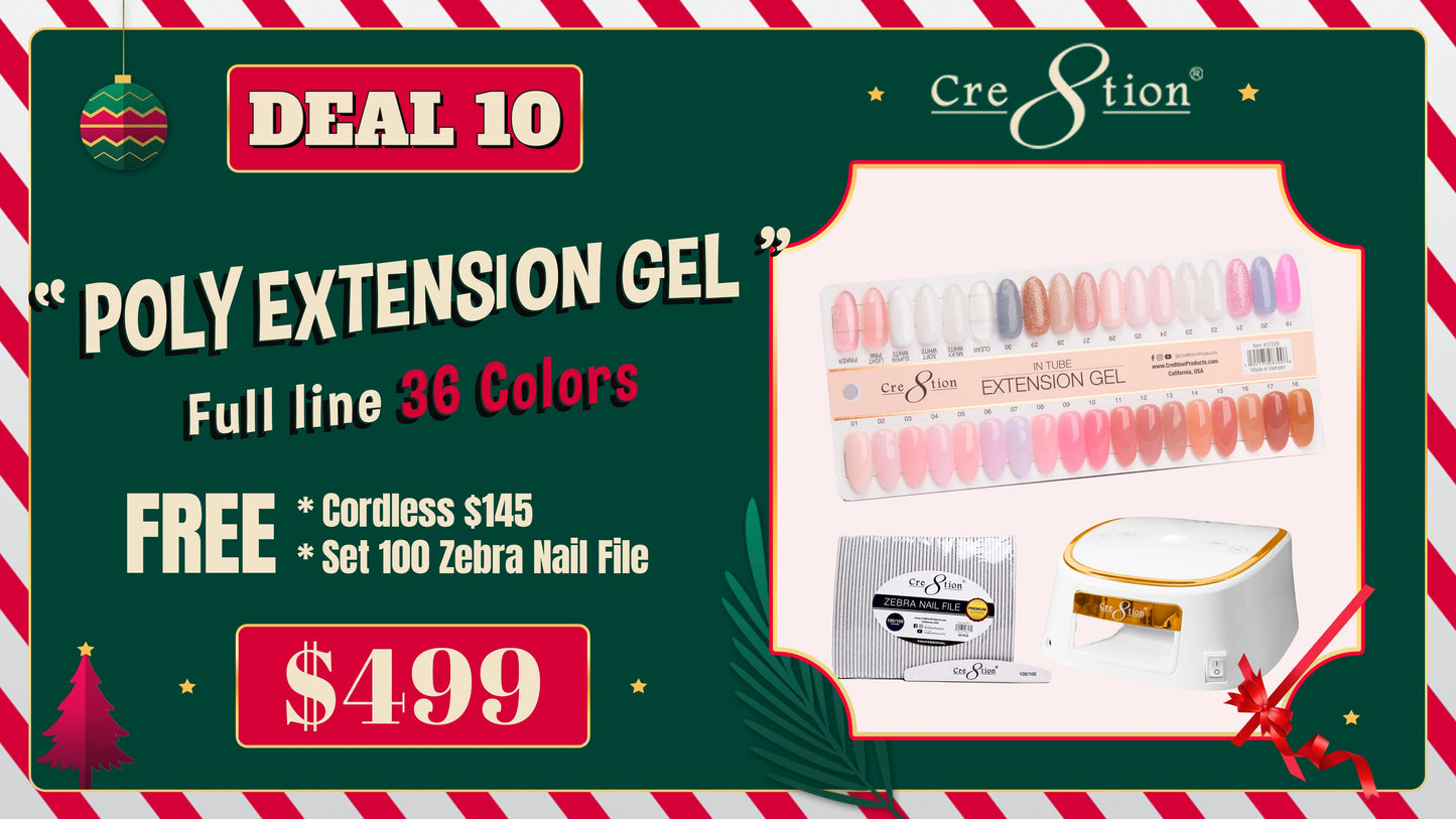 DEAL 10 Poly Extension Gel Full line 36 Colors ( Free Cordless $145 and Set 100 Zebra Nail File)