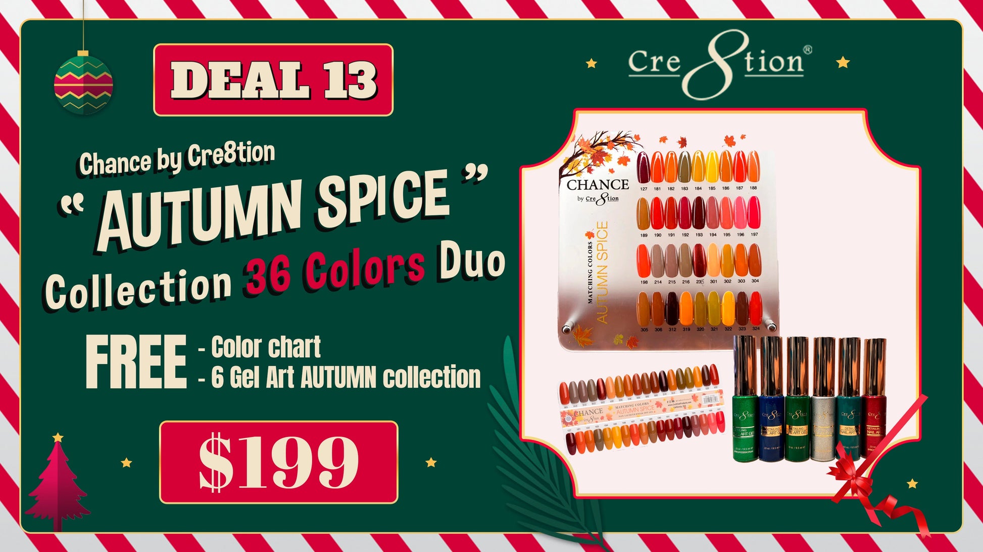 DEAL 13 Chance by Cre8tion Autumn Spice Collection 36 Colors Duo ( Free Color chart and 6 Gel Art AUTUMN collection )