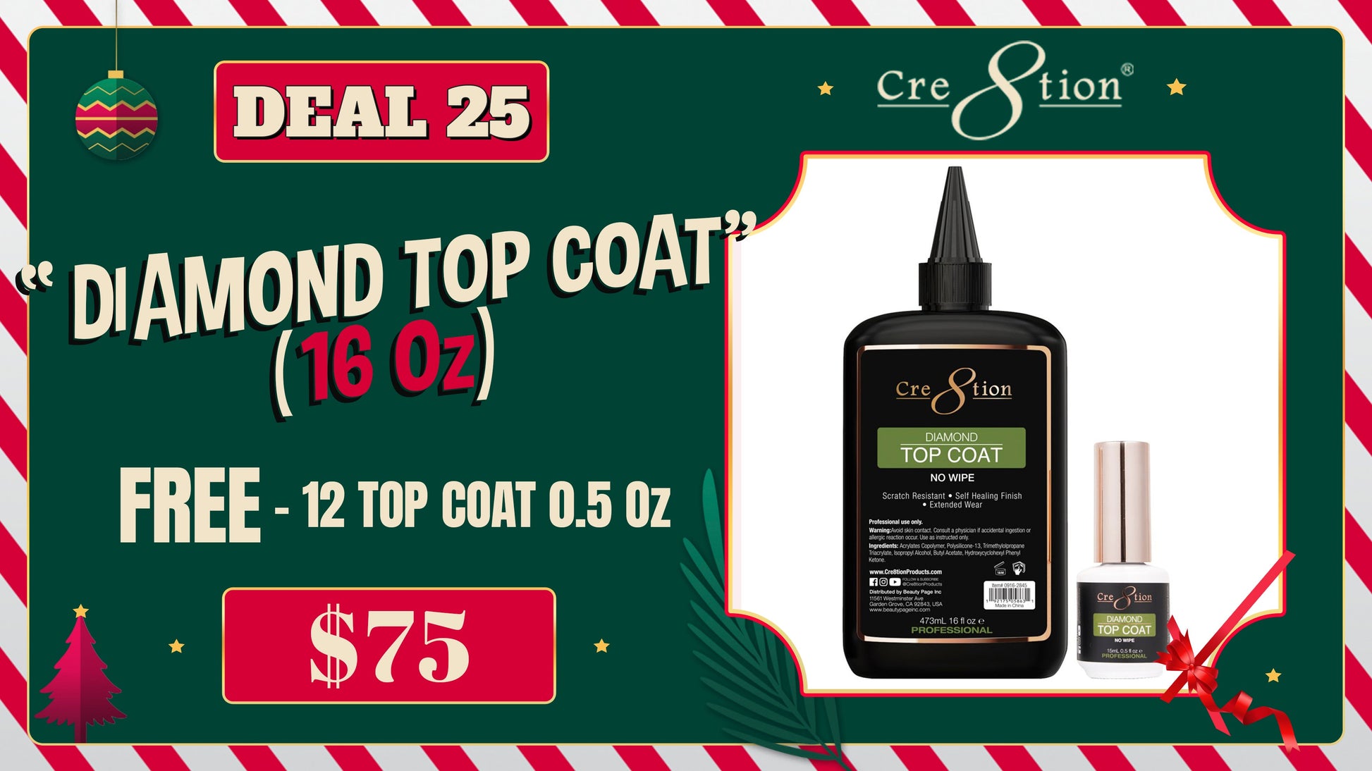 DEAL 25 Diamond Top coat 16oz (Free 12 Top coat 0.5oz)