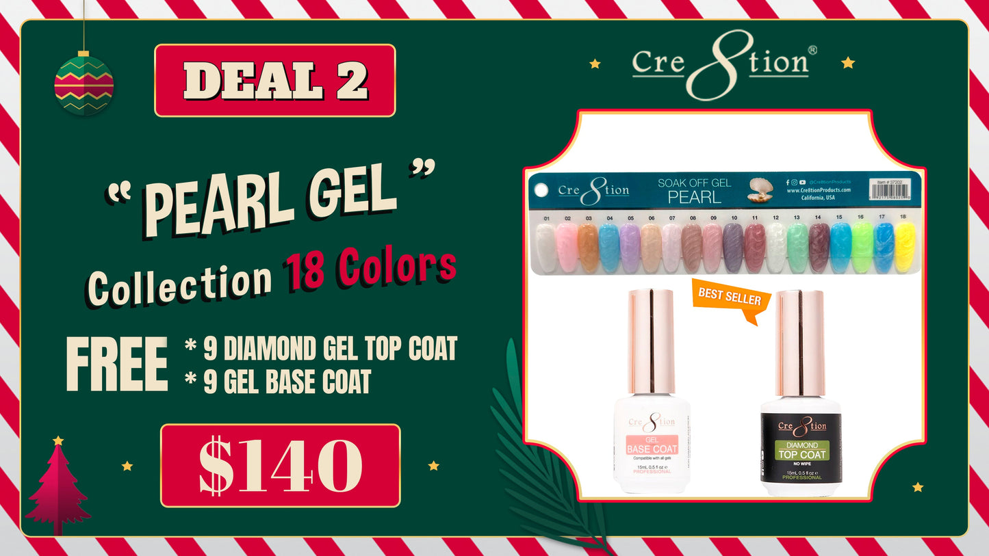 DEAL 2 Pearl Gel Collection 18 Colors (Free 9 Diamond Gel Top coat and 9 Gel base coat)