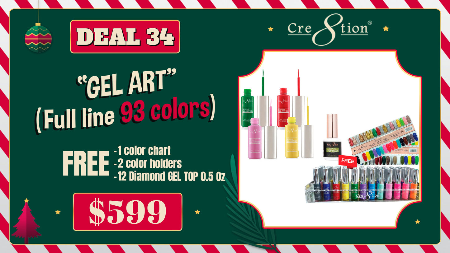 DEAL 34 Gel ART Full line 93 Colors (Free 1 color chart, 2 color holders and 12 Diamond Gel Top 0.5oz