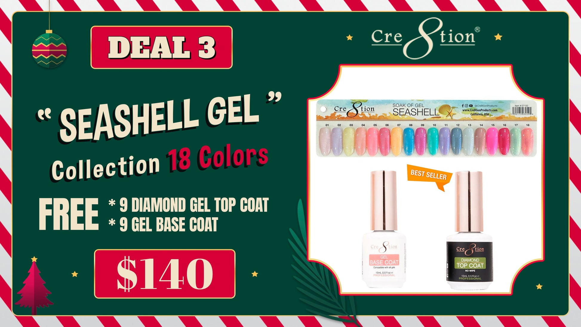 DEAL 3 Seashell Gel Collection 18 Colors (Free 9 Diamond Gel Top coat and 9 Gel base coat)