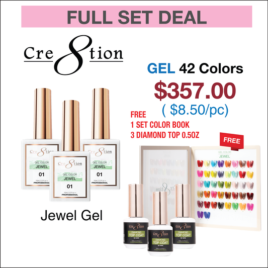 Creation Jewel Collection Gel 0.5oz - Full Set 42 colors w/ 3 Top Diamond 0.5oz & 1 Color Chart