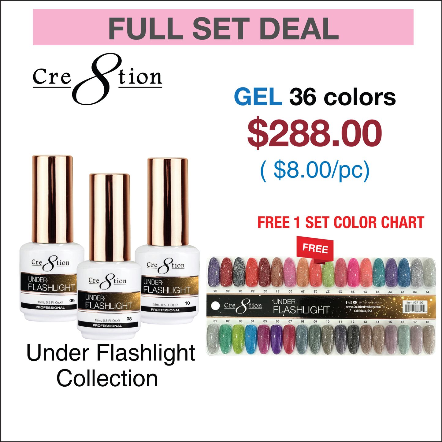 Creation Under Flashlight Collection 0.5oz - Full Set 36 Colors W/ 1 Set Color Chart