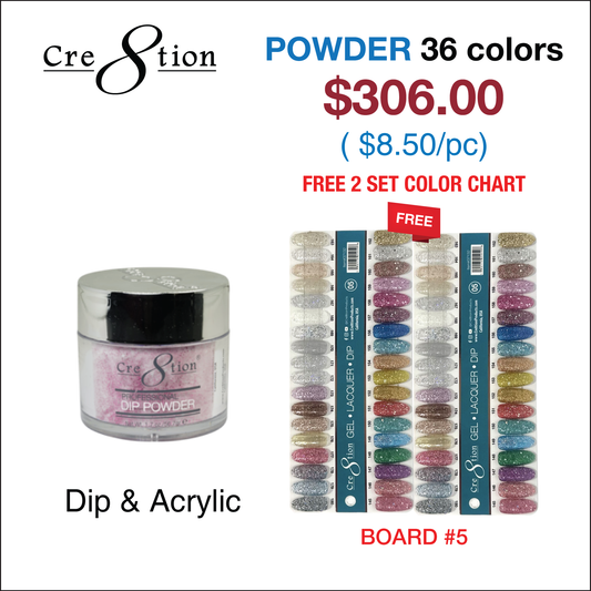 Creation Matching Color - 36 colors Board 5 #145-#180 w/ 2 Color Chart Powder