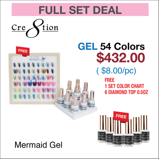 Creation Mermaid Gel 0.5oz - Full Set 54 colors w/ 6 Top Diamond 0.5oz & 1 Color Chart