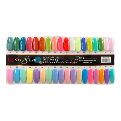 Creation Glow in the Dark Gel 0.5oz - Full Set 36 colors w/ 3 Top Glow in the Dark 0.5oz & 1 Color Chart