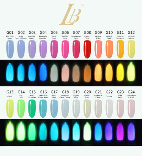 LB GLOW GEL COLOR - 24 COLORS (#G01-#G24 )+ 1SAMPLE TIP