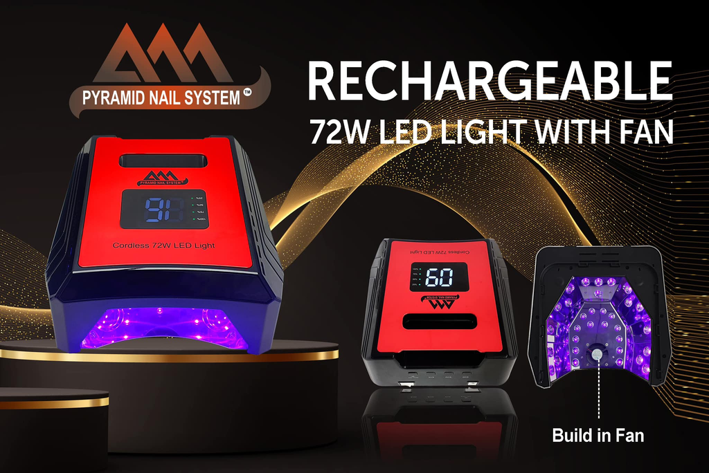 Pyramid UV Lamp Rechargeable 72W LED Light With Fan, RED